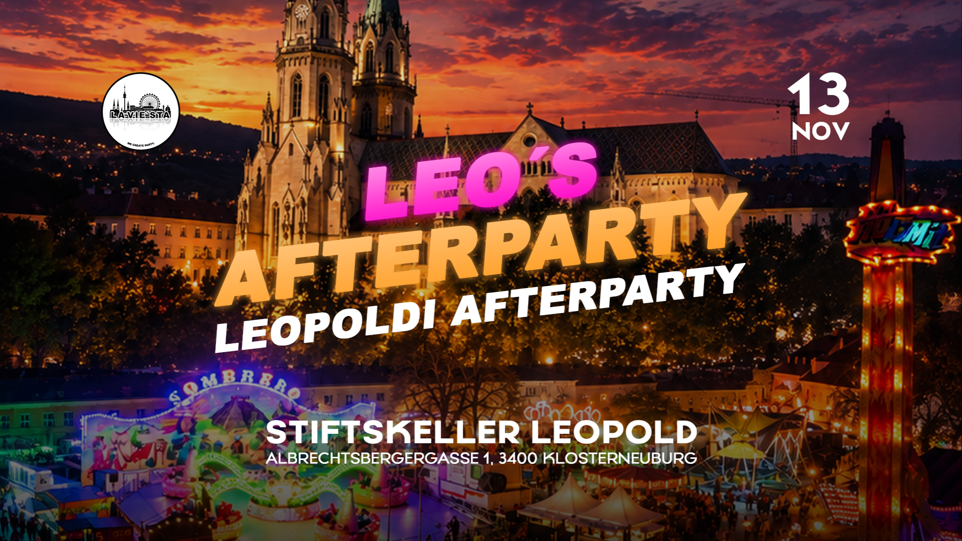 LEO’S AFTERPARTY I LEOPOLDI AFTERPARTY Eventposter Wien am 13.11.2026 | La Viesta